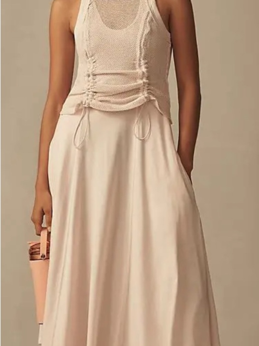 Anthropologie Cream Drawstring Maxi Dress